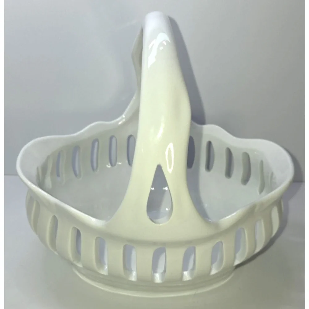 J Godinger Antique Reflections, White Porcelain Reticulated Handled Basket